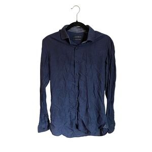 Hammer Made Italian Fabric Slim Fit Paisley Blue Dress Shirt 38 15 Cotton Luxury